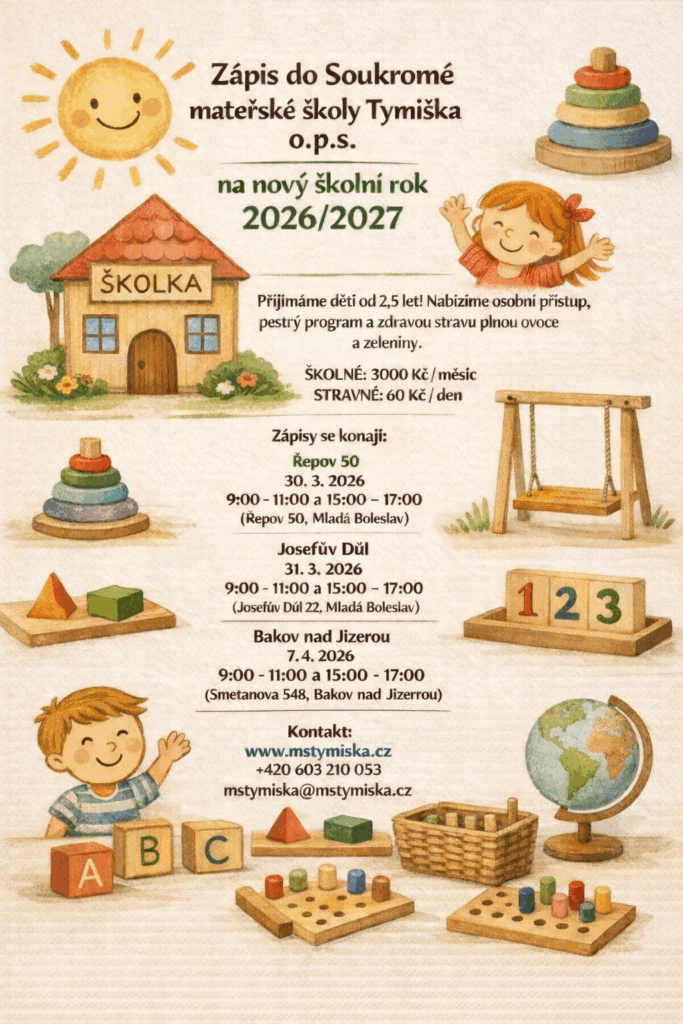 Zápis do MŠ Tymiška o.p.s. na nový školní rok 2026/2027